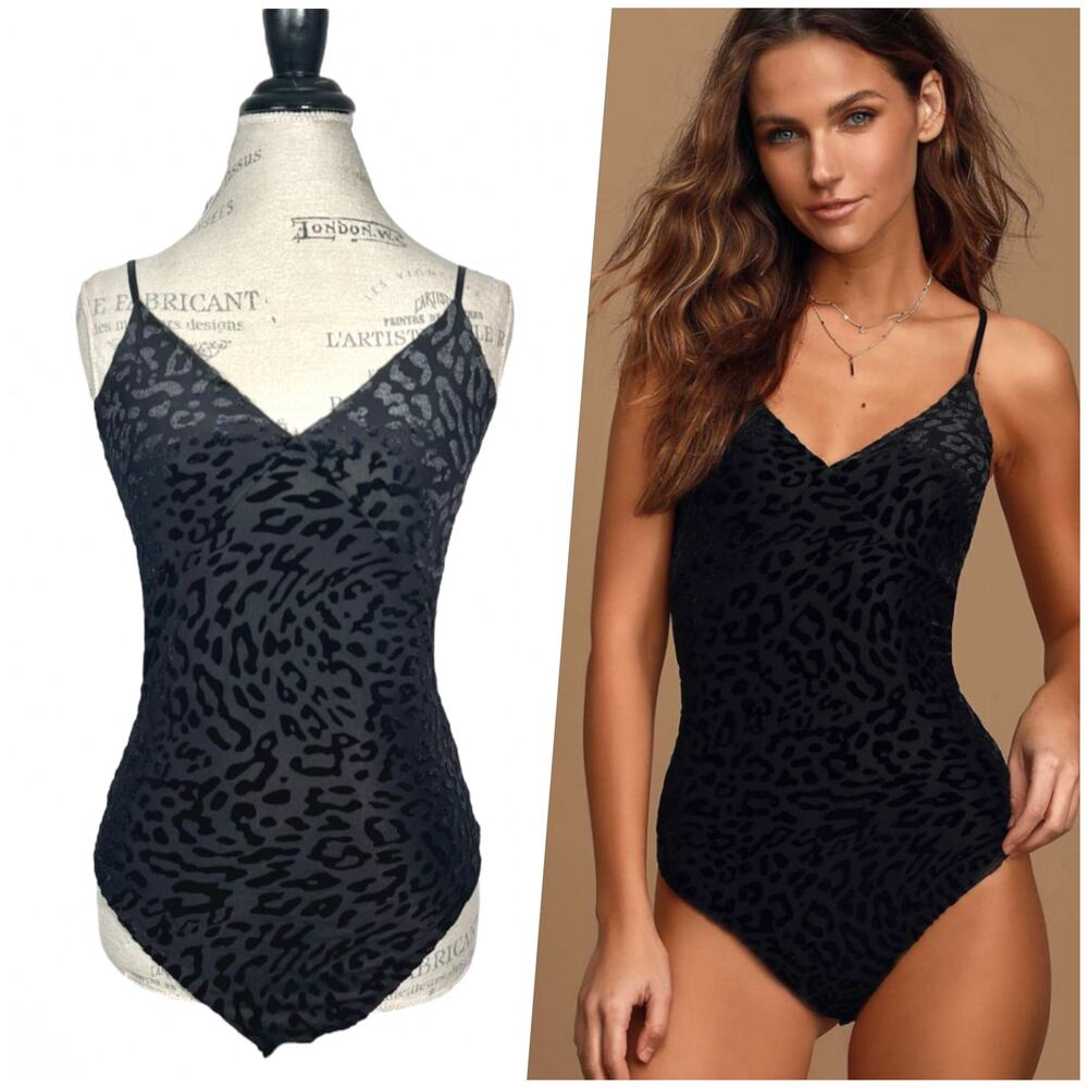 Lulus | Women | Roam The Wild Black Velvet Leopard Print Tank Bodysuit | Large